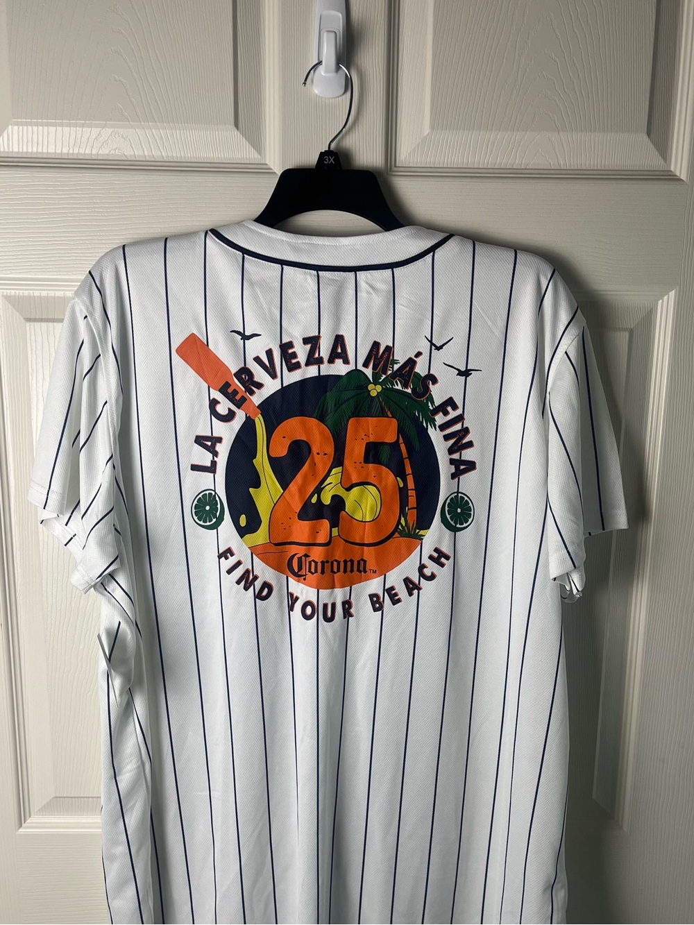 Corona White Pinstripe Baseball Jersey - Picture 5 of 6